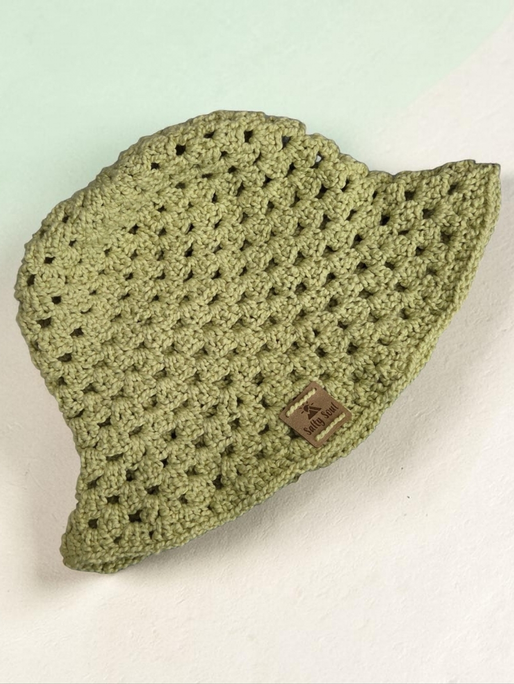 Cotton Crochet Beach Bucket Hat Pistachio Green Size XS-S NEW